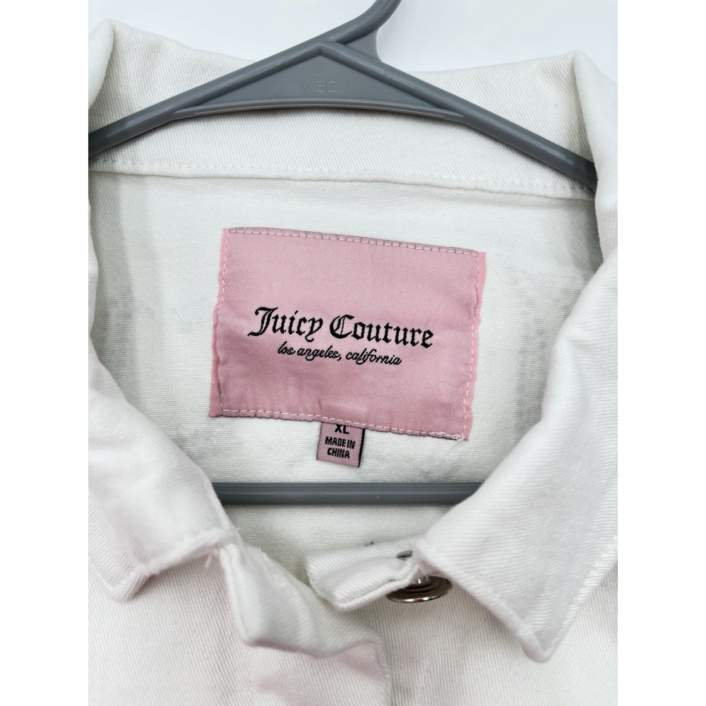 Juicy Couture White Denim Vest Rhinestone Juicy Back Y2K Cropped Jean Vest - Picture 2 of 6